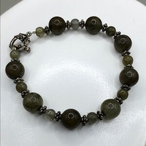Labradorite Natural Beaded Stone Bracelet With Silver Toggle Clasp Boho Artisan